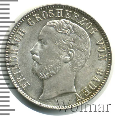 Бавария ½ гульдена, 1869 (1/2 гульдена. Германия. Баден 1869г. Ag.)