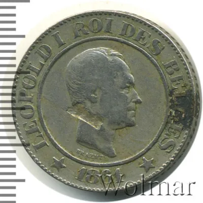 Бельгия 20 сантимов, 1861 (20 сантимов. Бельгия 1861г. Cu-Ni.)