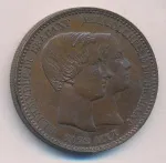 Бельгия 10 сантимов, 1853 (10 сантимов. Бельгия. Брак герцога и герцогини Брабантских. 1853)