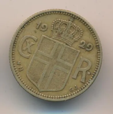 Исландия 1 крона, 1929 (1 крона. Исландия 1929)