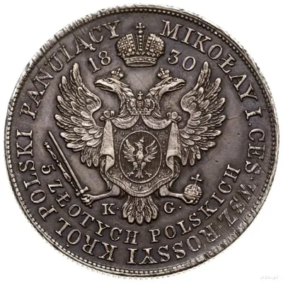 5 злотых 1830 г. KG. Для Польши (Николай I) (5 Zlotys, 1830, Варшава.)
