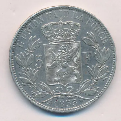 Бельгия 5 франков, 1853 (5 франков Бельгия. 1853)