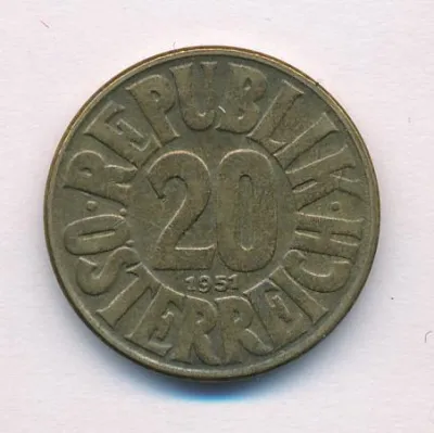 Австрия 20 грошей, 1951 (20 грошей. Австрия 1951)