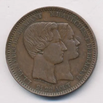 Бельгия 10 сантимов, 1853 (10 сантимов. Бельгия. Свадебная. 1853)