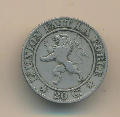 Бельгия 20 сантимов, 1861 (20 сантимов Бельгия 1861)