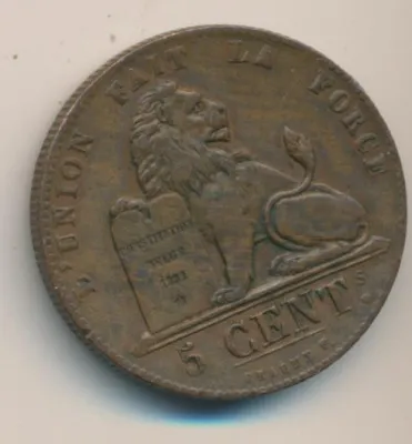 Бельгия 5 сантимов, 1852 (5 сантимов. Бельгия 1852)