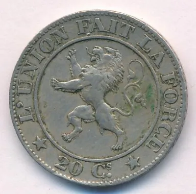 Бельгия 20 сантимов, 1861 (20 сантимов. Бельгия 1861)