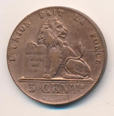 Бельгия 5 сантимов, 1856 (5 сантимов. Бельгия 1856)